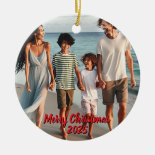 Photo Christmas Cruise Red Personalize Ceramic Ornament