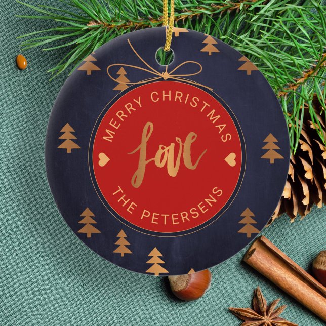 PHOTO Christmas Decor Joy Love Navy Blue Custom Ceramic Ornament (Creator Uploaded)