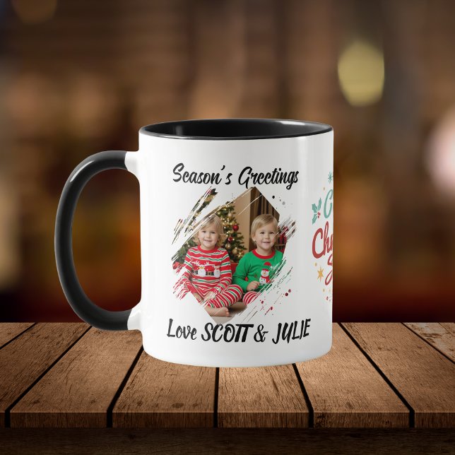 Photo Christmas Family Personalize Mug (elegant Keepsake design 2 photos and Christmas in Center.)