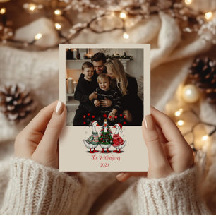 Photo Christmas Geese in Cozy Sweaters Holiday Card