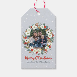Photo Christmas gift tags floral wreath
