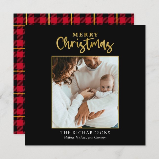 Photo Christmas Gold Foil Script Modern Family (Front/Back)
