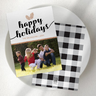 Photo Christmas Holiday Pine Cones   Black White Card