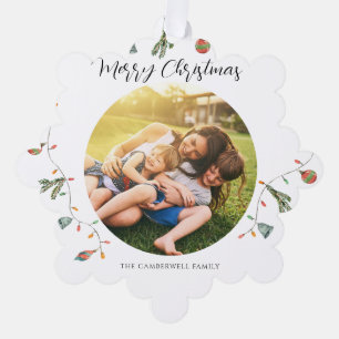 Photo Christmas Holiday Script Modern Ornament Card