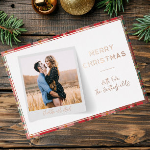 Photo Christmas Holidays Script Botanical Silver Foil Holiday Card