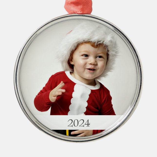 Photo Christmas Photo Ornament with Text / Year (Front)