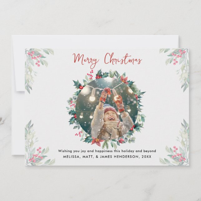 Photo Christmas Plaid Family Holiday Card (Front)