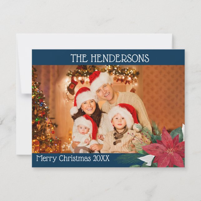Photo Christmas Poinsettia Holiday Card (Front)