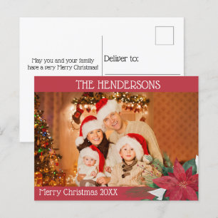 Photo Christmas Poinsettia Holiday Postcard