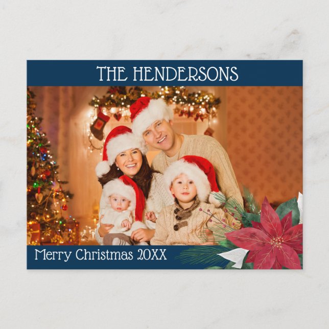 Photo Christmas Poinsettia Holiday Postcard (Front)