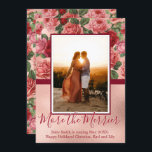 Photo Christmas Pregnancy Announcement Cards<br><div class="desc">Photo Christmas Pregnancy Announcement Cards. Expecting parents! Chic vintage pink red floral pale violet red roses with green leaves design features hand lettered typography script ”more the merrier" text on victorian floral background and faux rose gold foil block. Elegant card to share your happy news with family and friends in...</div>