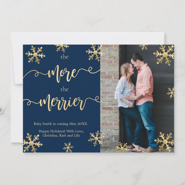 Photo Christmas Pregnancy Announcement Cards Navy (Front)