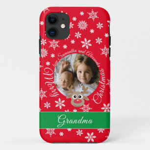 Photo Christmas Red Cute Reindeer White Script iPhone 11 Case