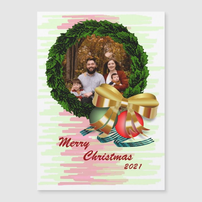 Photo Christmas Wreath Magnetic Card (Front)