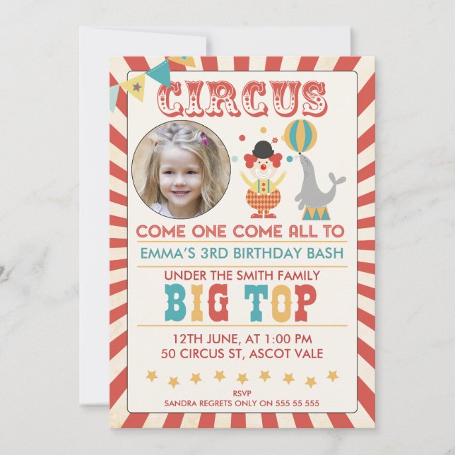 Photo Circus fête d'anniversaire Invitation (Devant)