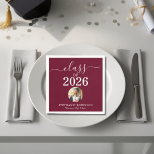 Photo Class of 2026 Burgundy Maroon Graduation Napkin