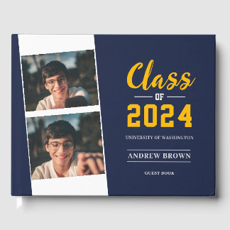 Photo Class of Navy Blue and Gold Guest Book