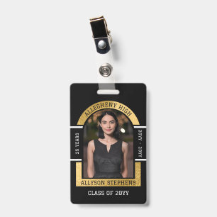 Photo Class Reunion Name Badge Black Gold School