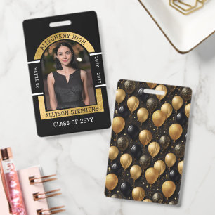 Photo Class Reunion Name Badge Black Gold School