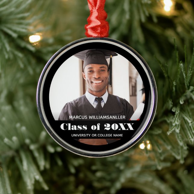 Photo Class Year Black Graduation Metal Ornament (Tree)