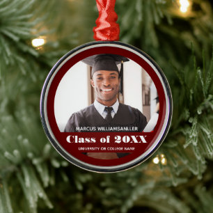 Photo Class Year Burgundy Graduation Metal Ornament