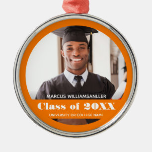 Photo Class Year Orange Graduation Metal Ornament