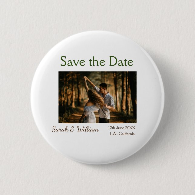Photo classic white elegant typography wedding mod 2 inch round button (Front)