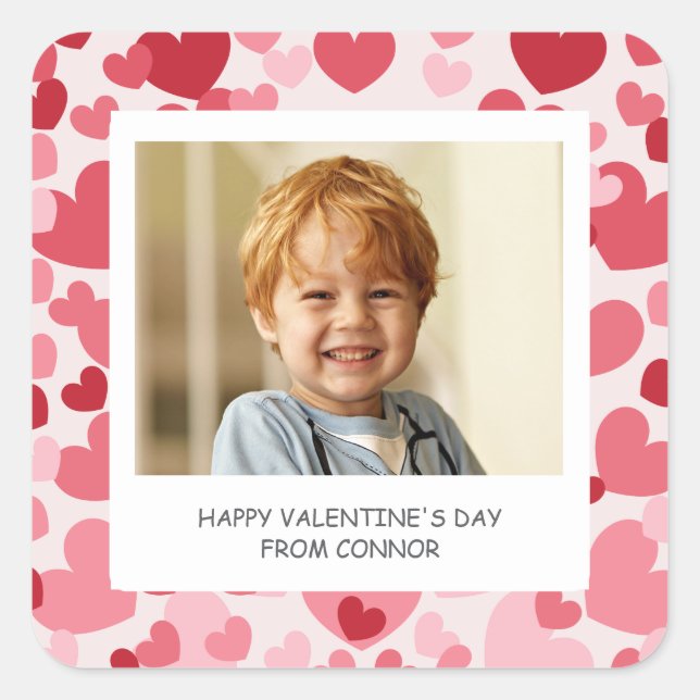 Photo Classroom Valentine Personalized Square Sticker (Front)