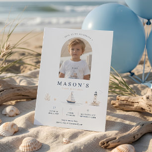 Photo Coastal Sailboat First Birthday Invitation