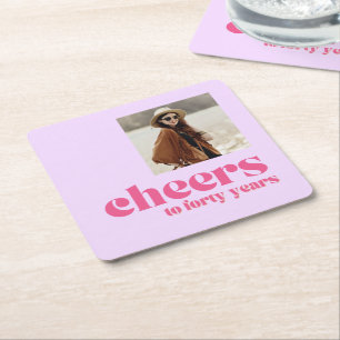 Photo Coaster, Retro Purple & Pink, 40th birthday Square Paper Coaster