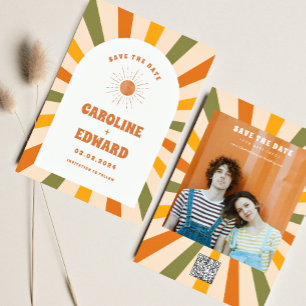 Photo Code QR Save the Date Rainbow Ondulé Groovy