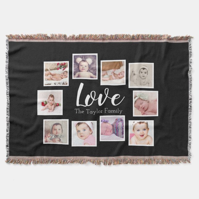 Photo Collage 10 photo Personalized One of a Kind Throw Blanket (Front)