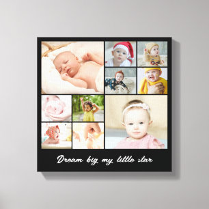 Photo Collage 10 Picture Grid Custom Square Black Canvas Print