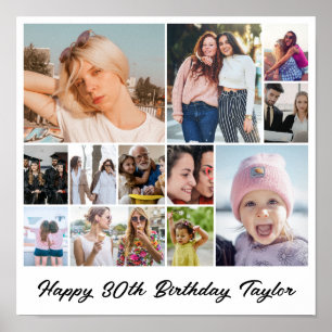 Photo Collage 12 Picture Grid Custom Square White Poster