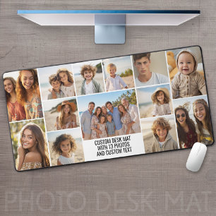 Photo Collage - 13 Pics plus Text Block Minimal Desk Mat