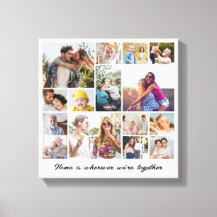 Photo Collage 15 Picture Grid Custom Square White Canvas Print