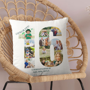 Photo Collage 16th Birthday Personalized Keepsake Throw Pillow