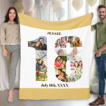Photo Collage 18th Birthday Neutral Sand Picture Fleece Blanket<br><div class="desc">Custom Picture Blanket with 12 of your favourite photos. This stylish photo collage is in the shape of the number 18 on a white background with neutral beige sand / muted yellow borders. The blanket can also be personalized with the name and birth date of your choice, which is lettered...</div>