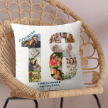 Photo Collage 18th Birthday Personalized Keepsake Throw Pillow<br><div class="desc">Personalized 18th Birthday Gift. This custom decorative pillow has a neat photo collage shaped into a number 18 with ocean blue typography. The wording reads "Congrats!" along with your custom name and birth date (all of which you can edit or leave blank). The template is set up ready for you...</div>
