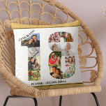 Photo Collage 18th Birthday Personalized Neutral Throw Pillow<br><div class="desc">Personalized 18th Birthday Gift. This custom decorative pillow has a neat photo collage shaped into a number 18 with neutral beige sand / muted yellow borders and bronze modern typography. The wording reads "Congrats!" along with your custom name and birth date (all of which you can edit or leave blank)....</div>