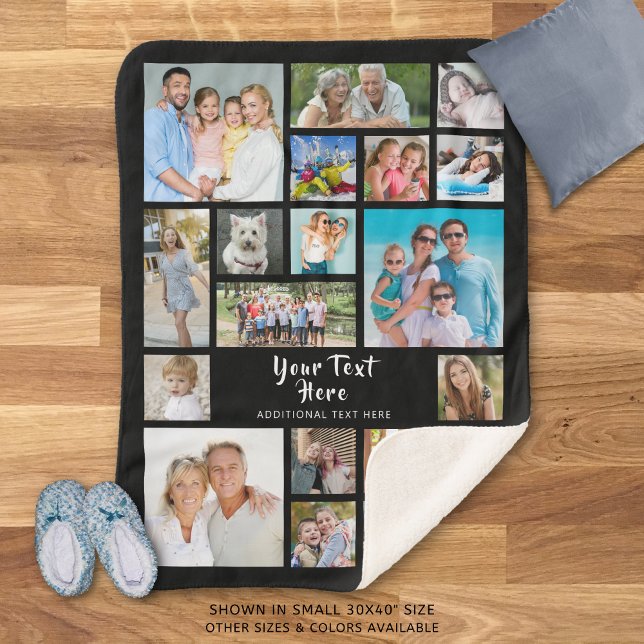 Photo Collage 19 Photos Brush Script Personalized Sherpa Blanket (Creator Uploaded)