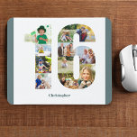 Photo Collage 1th Birthday Number 16 Personalized Mouse Pad<br><div class="desc">Create your own personalized mouse pad for a unique 16th birthday gift. The number 16 photo collage is on a white background with tranquil teal (blue green grey) borders. The design includes up to 11 different photographs - in different shapes and sizes - to give you the plenty of flexibility...</div>
