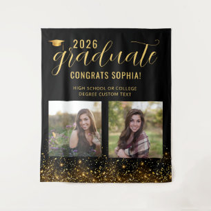 Photo Collage 2026 Graduation Booth Gold Backdrop Tapestry
