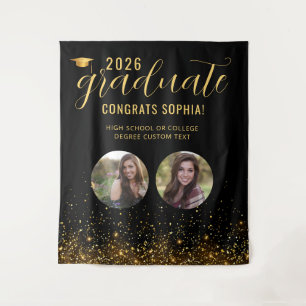 Photo Collage 2026 Graduation Booth Gold Backdrop  Tapestry