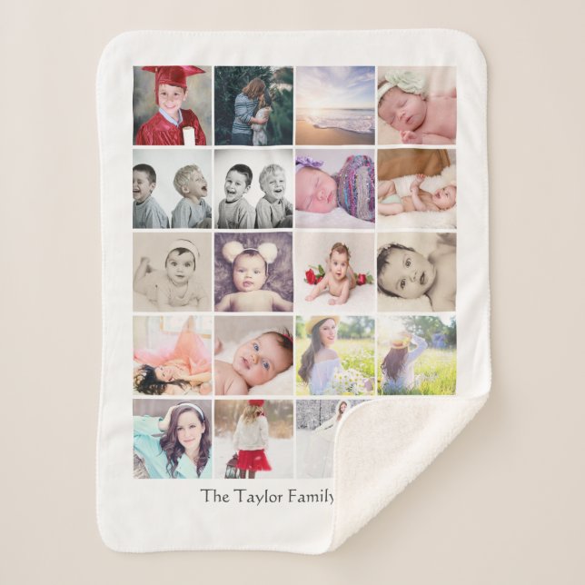 Photo Collage 20 photo One of a Kind Personalized Sherpa Blanket (Front)