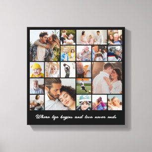 Photo Collage 20 Picture Grid Custom Square Black Canvas Print