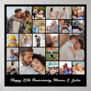 Photo Collage 20 Picture Grid Custom Square Black Poster