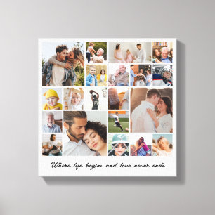 Photo Collage 20 Picture Grid Custom Square White Canvas Print