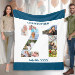 Photo Collage 21st Birthday Blue White Picture Fleece Blanket<br><div class="desc">Custom Picture Blanket with 10 of your favourite photos. This stylish photo collage is in the shape of the number 21 on a white background with ocean blue borders. The blanket can also be personalized with the name and birth date of your choice. The template is set up ready for...</div>