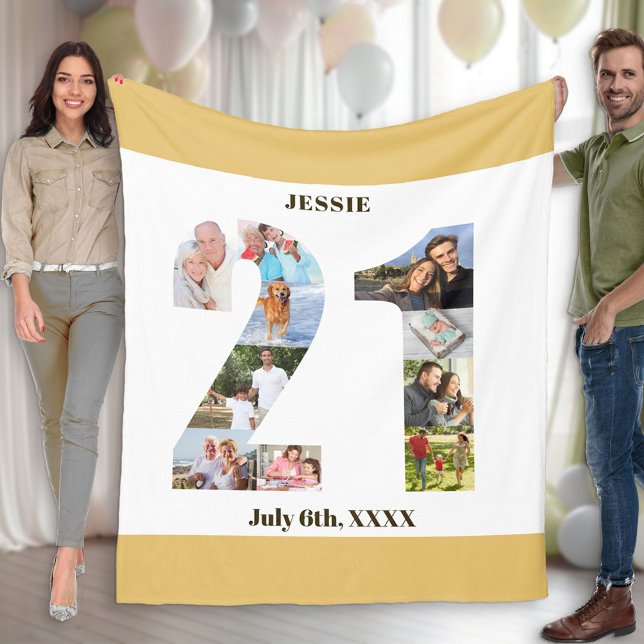 Photo Collage 21st Birthday Neutral Sand Picture Fleece Blanket (Creator Uploaded)